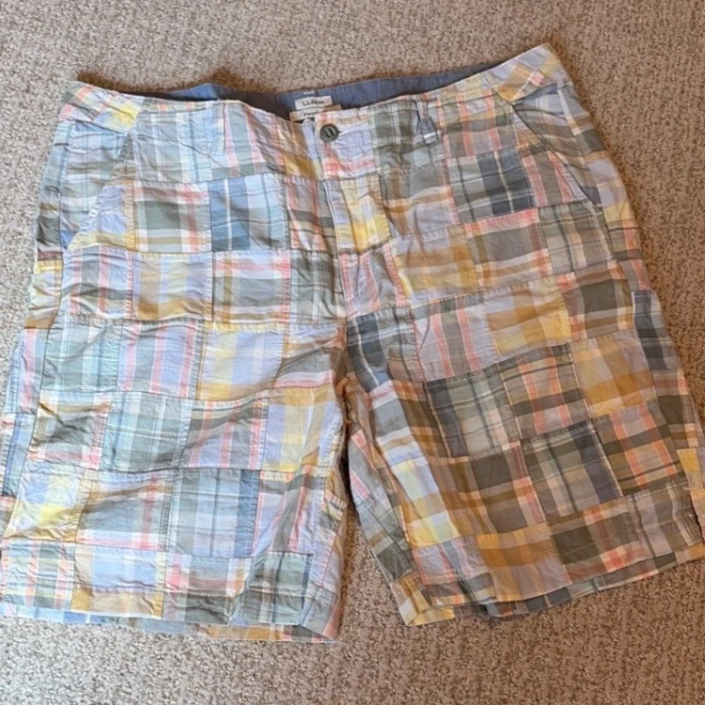 L.L.Bean Patchwork Madras Shorts Mens 18 Multicolor Plaid Preppy Summer Coastal